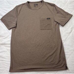 New Mountain Hardware Mens S White Short Sleeve Pocket T-Shirt Brown Stripe Soft